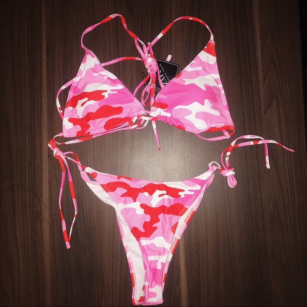 Camouflage pink bikini set